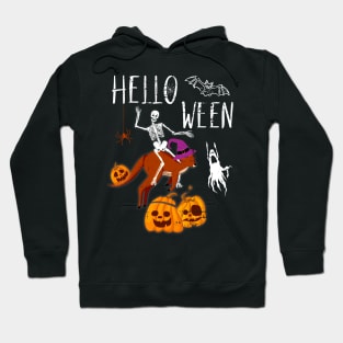 Hello Ween Skeleton Riding Kangaroo Halloween Funny Hoodie